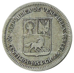 Монета 50 сентимо 1954 года Венесуэла