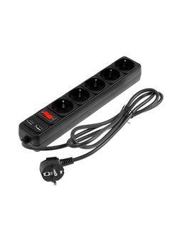 Сетевой фильтр TANGO, 5 гнезд с 2×USB, 1,8м, 10 А, 2200 Вт, с з/к, черный