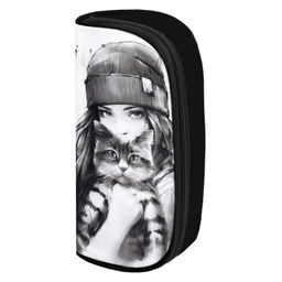 Пенал школьный Феникс+, арт.68953/ 24 ДЕВУШКА С КОТОМ. ОСЕНЬ