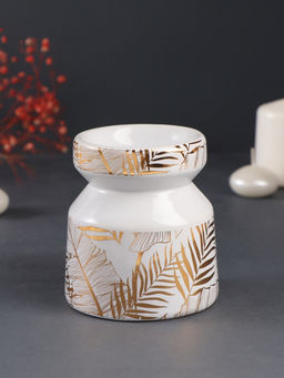 Аромалампа для эфирных масел Золотые пальмовые листья на белом, керамика, 9.8?9.8?11 см