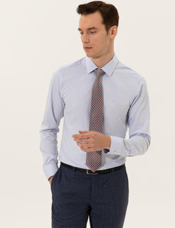 Голубая базовая рубашка зауженного кроя с длинным рукавом