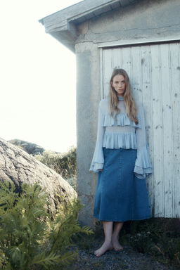 Falda denim de corte evase