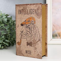 Шкатулка книга-сейф «Тигр в кепке и с трубкой», дерево, искусственная кожа, 21×13×5 см