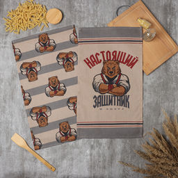 Набор полотенец кухонных Доляна. Настоящий защитник, 35?60 см - 2 шт., рогожка, хлопок 100%, 160 г/м?