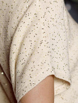 Джемпер с цельнокроенным коротким рукавом из хлопковой пряжи с пайетками - Vilatte фото 2
