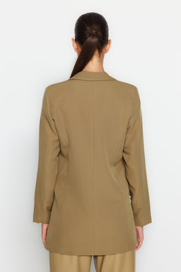Ac?k Haki Regular Astarl? Kruvaze Kapama Dokuma Blazer Ceket TWOSS20CE0059
