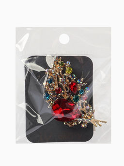 Брошь «Лист» осенний, ажур, стразы, цветная в золоте