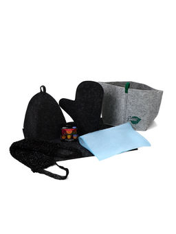 Набор для бани "Чистый успех" (шапка,коврик,рукавица,масла,мочалки)