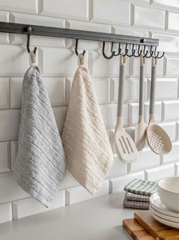 Набор кухонных полотенец 34x70, 2 шт молочный, серый хлопок - Denastia фото 2