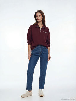 Dik Yaka Nak??l? Oversize Kad?n Sweatshirt Tunik