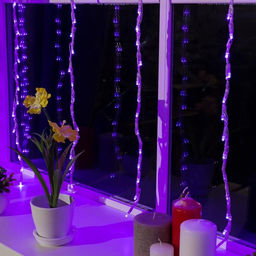 Гирлянда Водопад 2?1.5 м, IP20, прозрачная нить, 400 LED, свечение фиолетовое, 8 режимов, 220 В - Luazon lighting фото 4