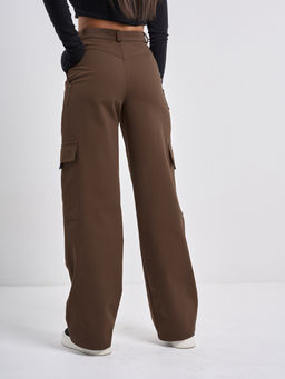 Брюки карго прямые хлопковые коричневые