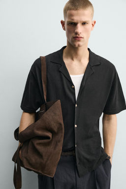 CAMISA PUNTO LINO - ALGOD?N / Negro - Zara фото 5