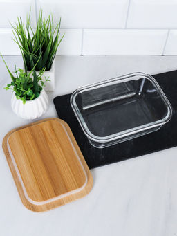 Контейнер прямоугольный крышка бамбук 640 мл стекло / P640 /уп 36/ - ГалеонТрейд фото 2