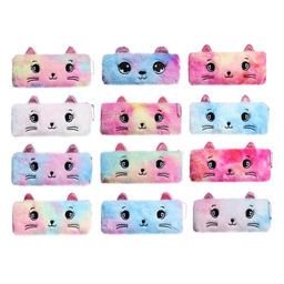 Пенал школьный меховой на молнии Calligrata «Кошечка», пушистый, с ушками, МИКС