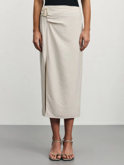 Юбка миди с разрезом и пряжкой из вискозы / Zarina  фото 3