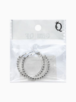 Цена за 2 шт. Серьги-кольца со стразами d=3,5см, цвет белый в серебре