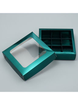 Цена за 5 шт. Коробка для конфет, кондитерская упаковка, 9 ячеек, «Изумрудная», 14.7×14.7×3.5 см