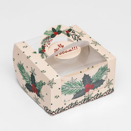 Коробка под бенто-торт с окном Новогодняя с шишками, 14 х 14 х 8 см - UPAK LAND фото 8
