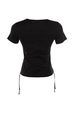 Siyah 100% Pamuk Buzgu Detayl? Basic Bisiklet Yaka Orme T-Shirt TWOSS21TS0131