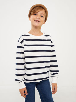 Bisiklet Yaka ?izgili Uzun Kollu Erkek ?ocuk Sweatshirt