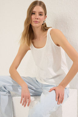 TRENDYOLMILLA Ekru Keten Gorunumlu Havuz Yaka Regular/Normal Kal?p Orme Atlet TWOSS25AL00036  фото 2