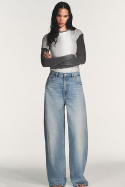 JEANS TRF EXTRA WIDE LEG TIRO ALTO / Azul pastel