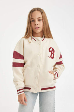 Мягкий пушистый кардиган с толстым внутренним воротником для девочек и принтом - Defacto фото 3