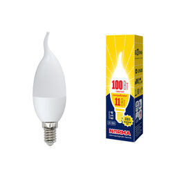 LED-CW37-11W/WW/E14/FR/NR Лампа светодиодная. Форма "свеча на ветру", матовая. Серия Norma. Теплый белый свет (3000K). Картон. ТМ Volpe