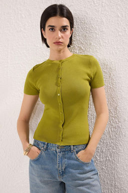 Yag Yesili Bisiklet Yaka Triko Ince Bluz TWOSS25BZ00300