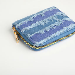 Кошелёк женский на молнии 8.5×2×11 см, джинсовый, в полоску, голубой