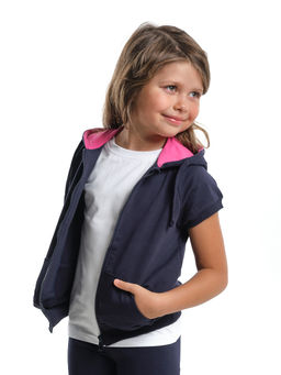 Жилетка для девочки на молнии с капюшоном UD 0671 т.синий