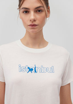 Kedi Istanbul Bask?l? Beyaz Tisort - Mavi фото 5