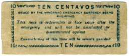 Банкнота 10 сентаво 1943 года Филиппины (Минданао, Администрация США)