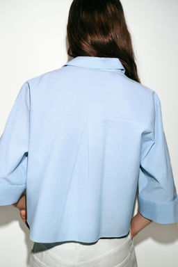 CAMISA CORTA TAPETAS RAYAS / Blanco / Celeste - Zara фото 6