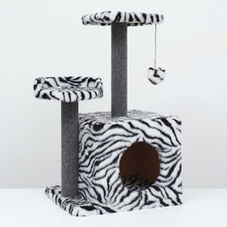 Домик для кошек с когтеточкой, квадратный, 3х-этажный, 35 х 45 х 75см, ковролин, зебра - Пижон фото 10