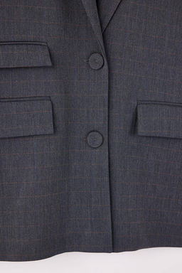 EXCLUSIVE Ozel Koleksiyon Vizon Cep Detayl? Ekoseli Oversize Blazer Ceket TWOAW26BC00048 - Trendyolmilla фото 8