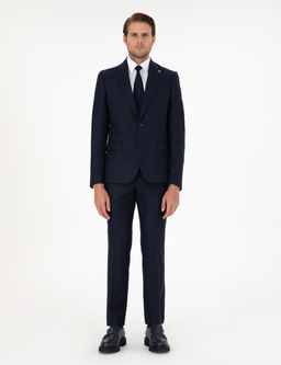 Lacivert Slim Fit Y_n Tak_m Elbise