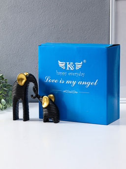 Сувенир полистоун "Слон со слонёнком. Гофре" чёрный с золотом набор 2 шт 5,5х16,5х16,5 см