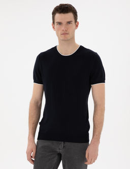 Lacivert Slim Fit Bisiklet Yaka Triko Ti__rt