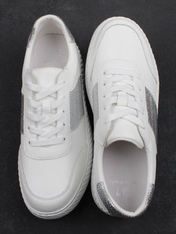 03-A1018-9 WHITE/SILVER Кроссовки женские (натуральная кожа)