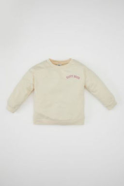 K?z Bebek Bisiklet Yaka Yaz? Bask?l? Sweatshirt