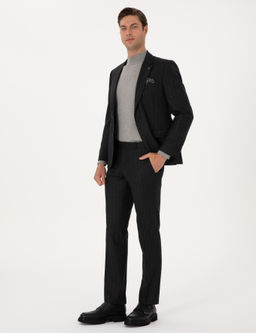 Antrasit Slim Fit %100 Y_n _izgili Tak_m Elbise