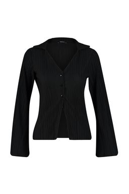 Siyah Piliseli ve Dugmeli Flare/Ispanyol Kol Orme Gomlek TWOSS23GO00165 - Trendyolmilla фото 6