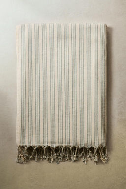 STRIPED COTTON BEACH TOWEL WITH FRINGING - Zara фото 6