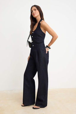 Lacivert Halter Yaka Genis Paca Denim Tulum TWOSS26TU00030 - Trendyolmilla фото 2