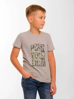 Футболка д/м принт "Нажми", цвет серый, х/б 100%