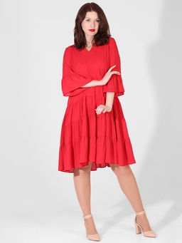 Платье-двойка свободное нарядное больших размеров красное - Almond фото 6