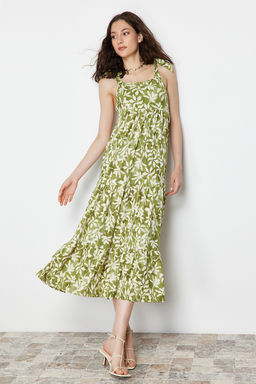 TRENDYOLMILLA Yesil Baglama Ask?l? Etegi F?rf?rl? Fitilli Maxi Orme Maxi Elbise TWOSS23EL02328  фото 3