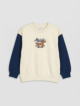 Bisiklet Yaka Bask?l? Erkek ?ocuk Sweatshirt